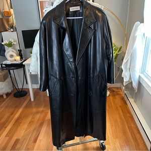 Vintage Calvin Klein Black Leather Long Coat Sz 8